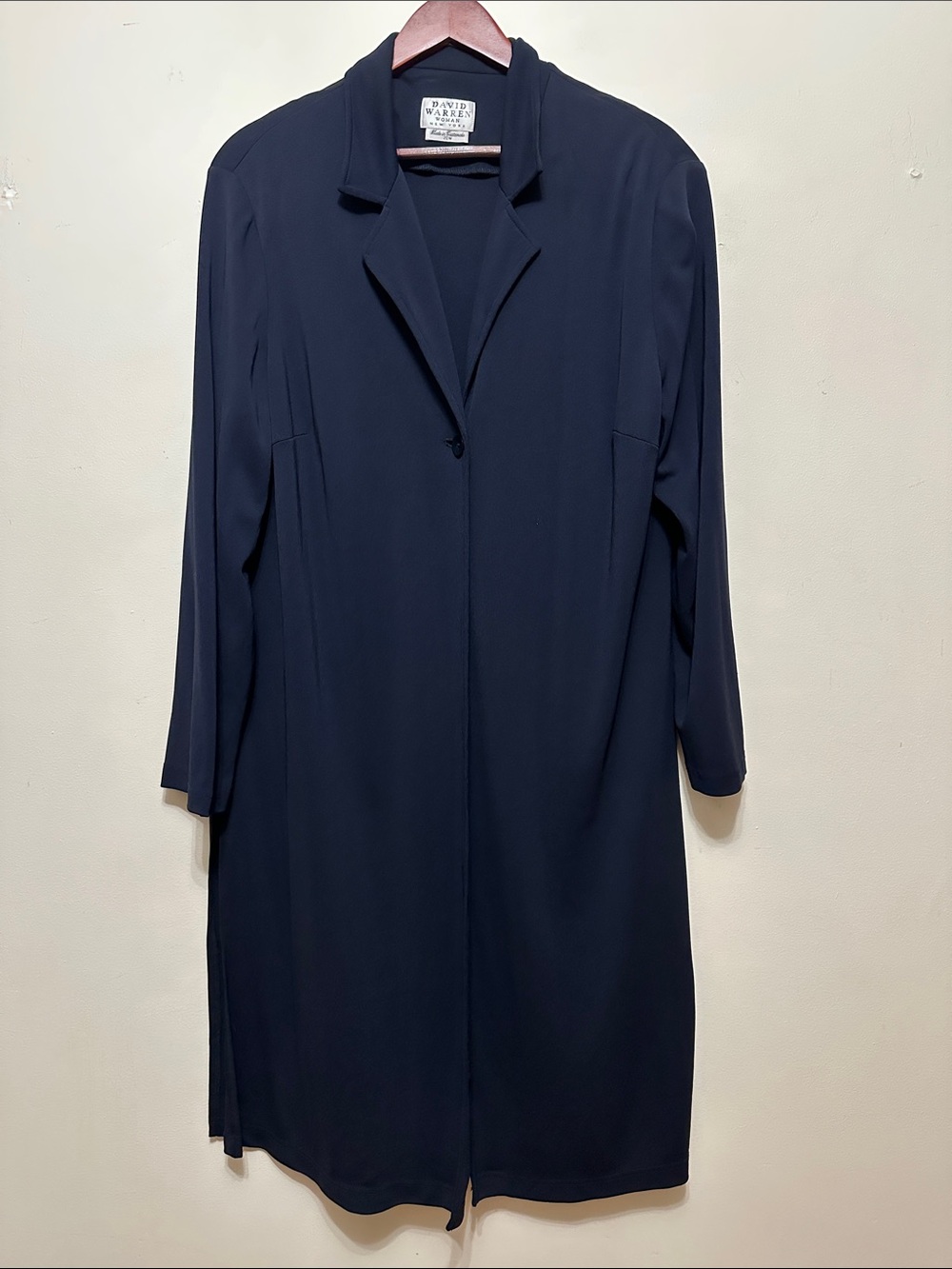 David Warren Navy Long Sleeve Tailored Coat Dress